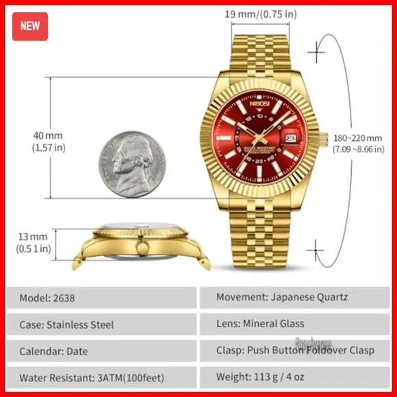 Stainless Steel Dress Watch with Date, Water Resistant, Japanese Quartz Movement - Picture 3 of 7